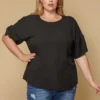 Pleione Round Neck Self-tie Short Sleeve Top Plus Size Women Clothing