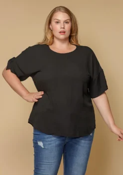 Pleione Round Neck Self-tie Short Sleeve Top Plus Size Women Clothing