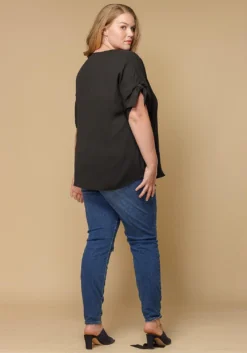 Pleione Round Neck Self-tie Short Sleeve Top Plus Size Women Clothing -Asoph Fashion Shop 2000258 001 3