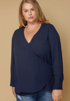 Pleione Wrap Front Long Sleeve Plus Size Women Clothing Blouse -Asoph Fashion Shop 2000621 117 5