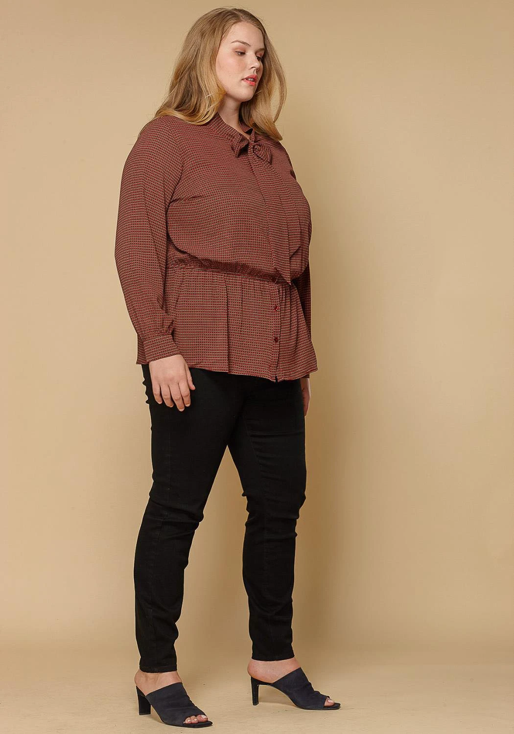 Pleione Plus Size Women Clothing Tie Neck Button Down Peplum Blouse 4 Pleione Plus Size Women Clothing Tie Neck Button Down Peplum Blouse - Image 4