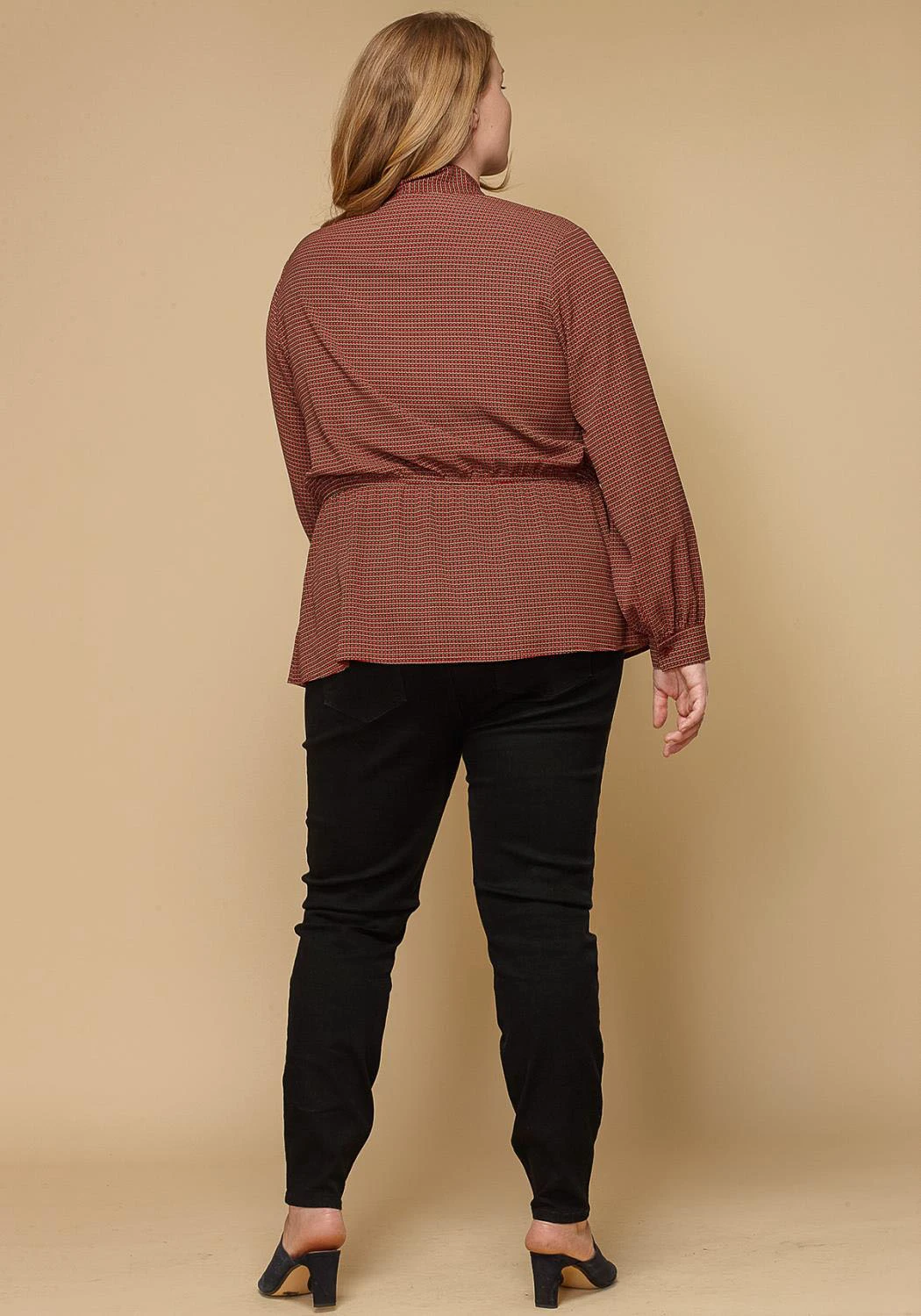 Pleione Plus Size Women Clothing Tie Neck Button Down Peplum Blouse 5 Pleione Plus Size Women Clothing Tie Neck Button Down Peplum Blouse - Image 5