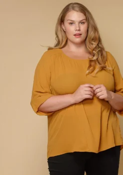 Pleione Plus Size Women Clothing 3/4 Sleeve Multi Layered Cuff Blouse