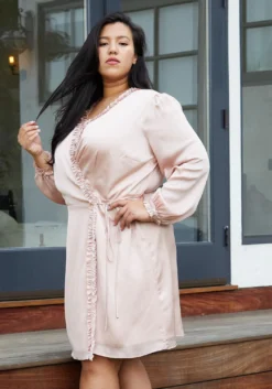 Nurode Plus Size Ruffle Trim Long Sleeve Wrap Dress -Asoph Fashion Shop 2003564 186 3