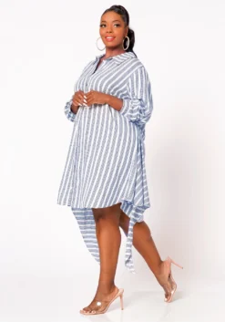 Nurode Plus Size Lace Trim Wrapped Shirt Dress -Asoph Fashion Shop 2003573 302 5