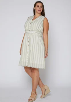 Nurode Plus Size Sleeveless Button Down Stripe Dress -Asoph Fashion Shop 2003579 151 3