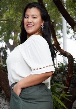 Pleione Plus Size Pleated Short Sleeve Blouse Top -Asoph Fashion Shop 2003582 135 3