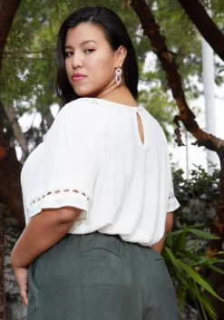 Pleione Plus Size Pleated Short Sleeve Blouse Top -Asoph Fashion Shop 2003582 135 4