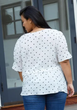 Nurode Plus Size Triangle Print Puff Sleeve V-Neck Blouse -Asoph Fashion Shop 2003587 317 3