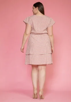 Pleione Plus Size Puff Shoulder Ruffle Checkered Dress -Asoph Fashion Shop 2003588 186 3