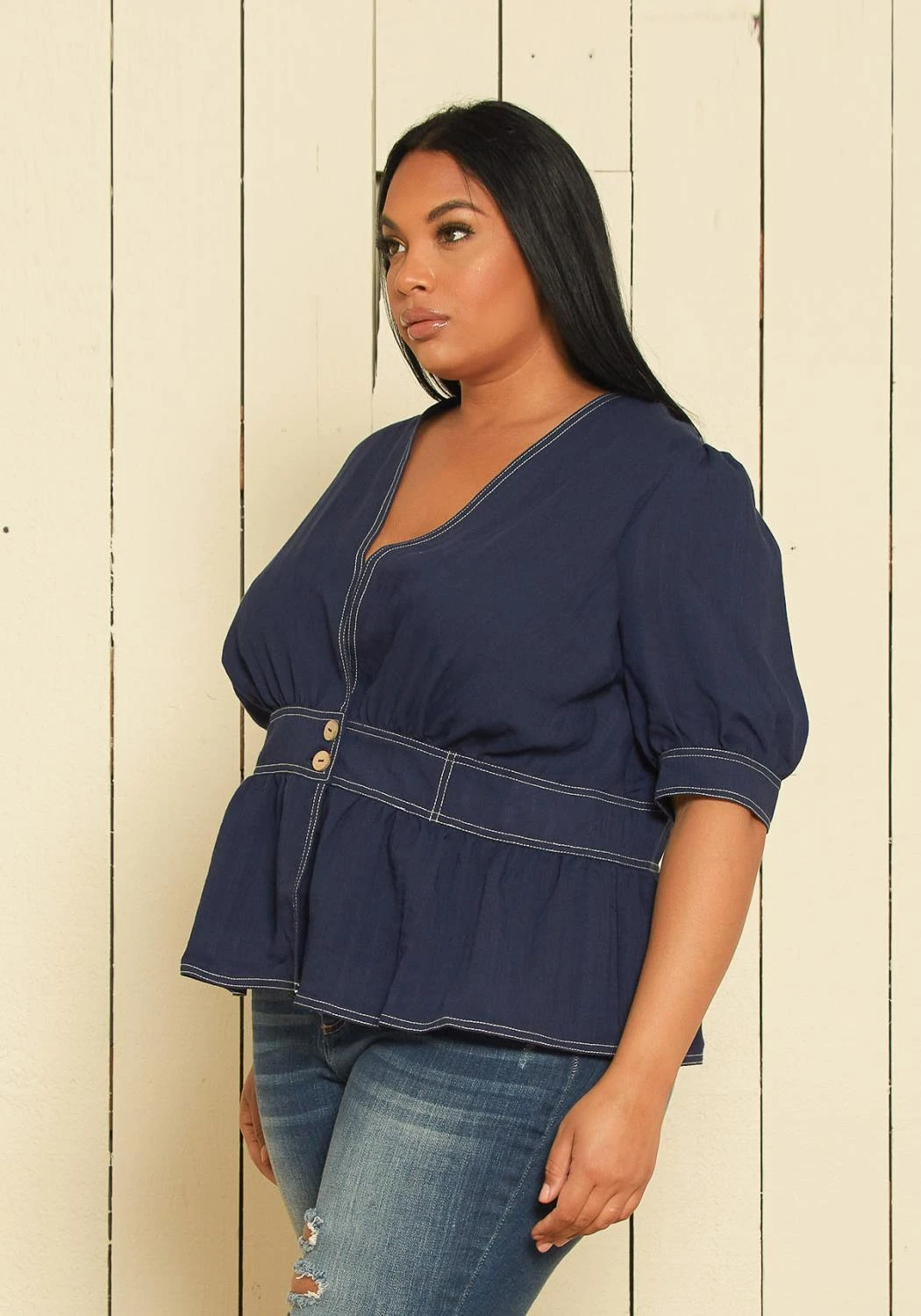 Nurode Plus Size Denim Blouse 2 Nurode Plus Size Denim Blouse - Image 2