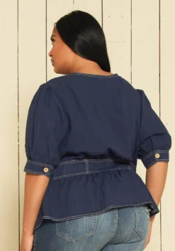 Nurode Plus Size Denim Blouse 7 Nurode Plus Size Denim Blouse -Asoph Fashion Shop 2003591 117 4