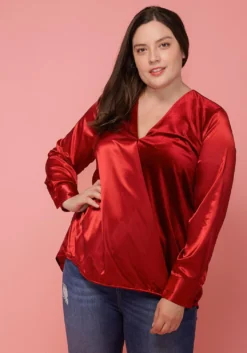 Pleione Plus Size Charmuese Contrast Cross Front Blouse -Asoph Fashion Shop 2004344 110 3