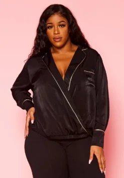 Pleione Plus Size V-neck Surplice Front Blouse