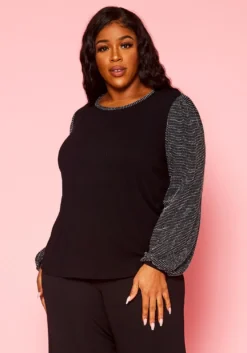 Pleione Plus Size Women's Ribbed Round Neck Holiday Top -Asoph Fashion Shop 2004346 287 5