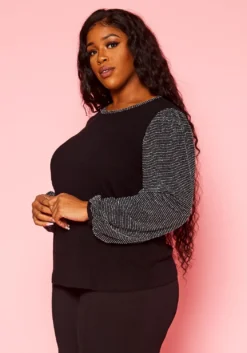 Pleione Plus Size Women's Ribbed Round Neck Holiday Top -Asoph Fashion Shop 2004346 287 8