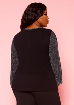 Pleione Plus Size Women's Ribbed Round Neck Holiday Top -Asoph Fashion Shop 2004346 287 9