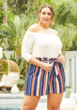 Asoph Plus Size Off Shoulder Stripe Romper -Asoph Fashion Shop 2004698 118 0