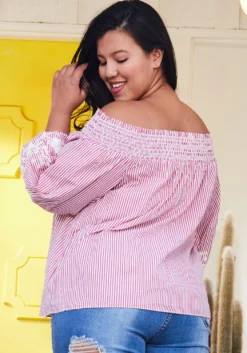 Asoph Plus Size Off Shoulder Stripe Top With Flower Print -Asoph Fashion Shop 2005027 102 3