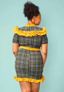 Plus Size Plaid Ruffle Tie Neck Mini Dress -Asoph Fashion Shop 2005082 159 3