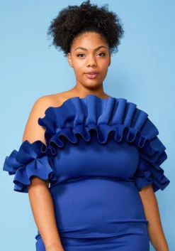 Plus Size Gathered Shoulder Mini Dress -Asoph Fashion Shop 2005120 188 4