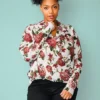 Pleione Plus Size Floral Wrap Knit Blouse