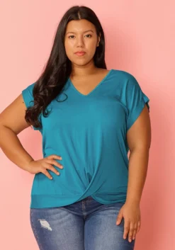Pleione Plus Size V-Neck Twist Hem Tee