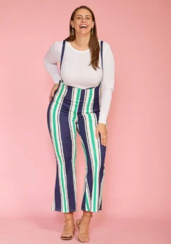 Plus Size Stripe Flared Overall Pants