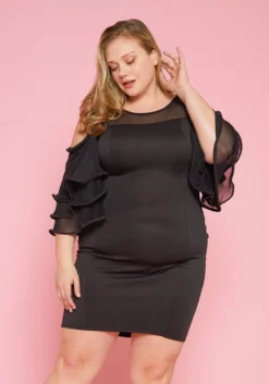 Asoph Plus Size Mesh Contrast Party Bodycon Dress