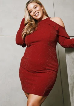 Asoph Plus Size Haltered Cold Shoulder Mini Dress