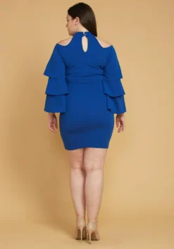 Plus Size Shoulder Cutout Layered Ruffle Sleeve Dress -Asoph Fashion Shop 2005446 188 3