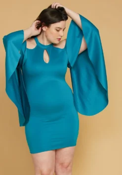 Plus Size Shoulder Cutout Batwing Sleeve Dress