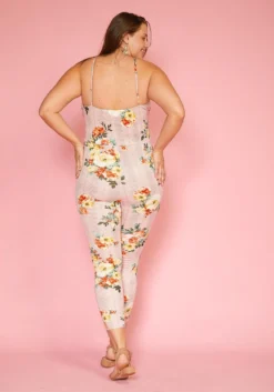 Asoph Plus Size Floral Plaid Cropped Cami Jumpsuit -Asoph Fashion Shop 2005456 186 2