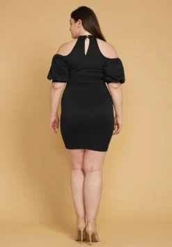 Plus Size Shoulder Cutout Puff Sleeve Dress -Asoph Fashion Shop 2005461 001 3