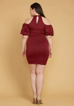 Plus Size Shoulder Cutout Puff Sleeve Dress -Asoph Fashion Shop 2005461 111 2