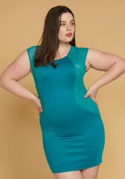 Plus Size Mesh Accented Mini Bodycon Dress