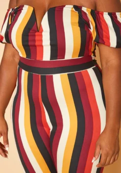Plus Size Puff Sleeve Multi Stripe Jumpsuit -Asoph Fashion Shop 2005502 111 4
