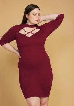 Plus Size Choker Neck Strappy Bodycon Dress