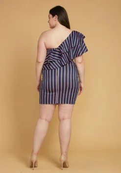 Asoph Plus Size One Shoulder Stripe Party Dress -Asoph Fashion Shop 2005523 117 3