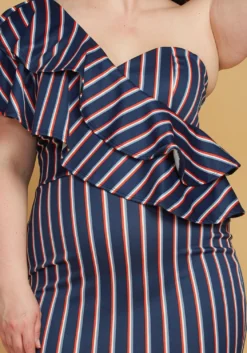 Asoph Plus Size One Shoulder Stripe Party Dress -Asoph Fashion Shop 2005523 117 4