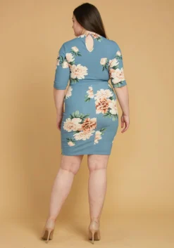 Asoph Plus Size Deep V-Neck Floral Bodycon Dress -Asoph Fashion Shop 2005539 003 4