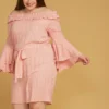 Asoph Plus Size Off Shoulder Stripe Mini Dress