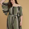 Asoph Plus Size Stripe Bell Sleeve Casual Dress