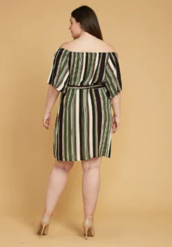 Asoph Plus Size Stripe Bell Sleeve Casual Dress -Asoph Fashion Shop 2005565 125 3