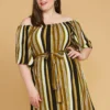 Asoph Plus Size Stripe Bell Sleeve Casual Dress