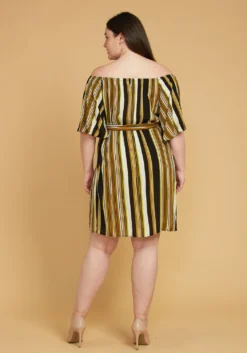 Asoph Plus Size Stripe Bell Sleeve Casual Dress -Asoph Fashion Shop 2005565 159 3