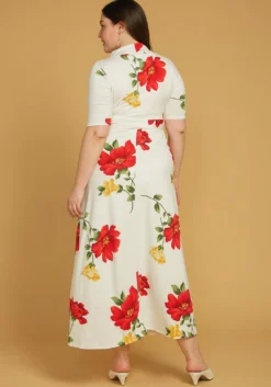 Asoph Plus Size Short Sleeve Floral Wrap Maxi Dress -Asoph Fashion Shop 2005572 002 3