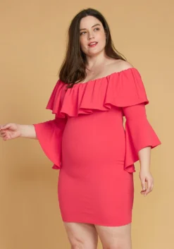 Plus Size Ruffle Off Shoulder Party Dress