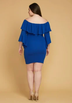 Plus Size Ruffle Off Shoulder Party Dress -Asoph Fashion Shop 2005574 117 2
