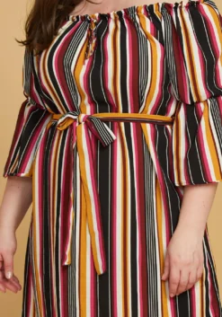 Asoph Plus Size Stripe Off Shoulder Casual Dress -Asoph Fashion Shop 2005579 187 4